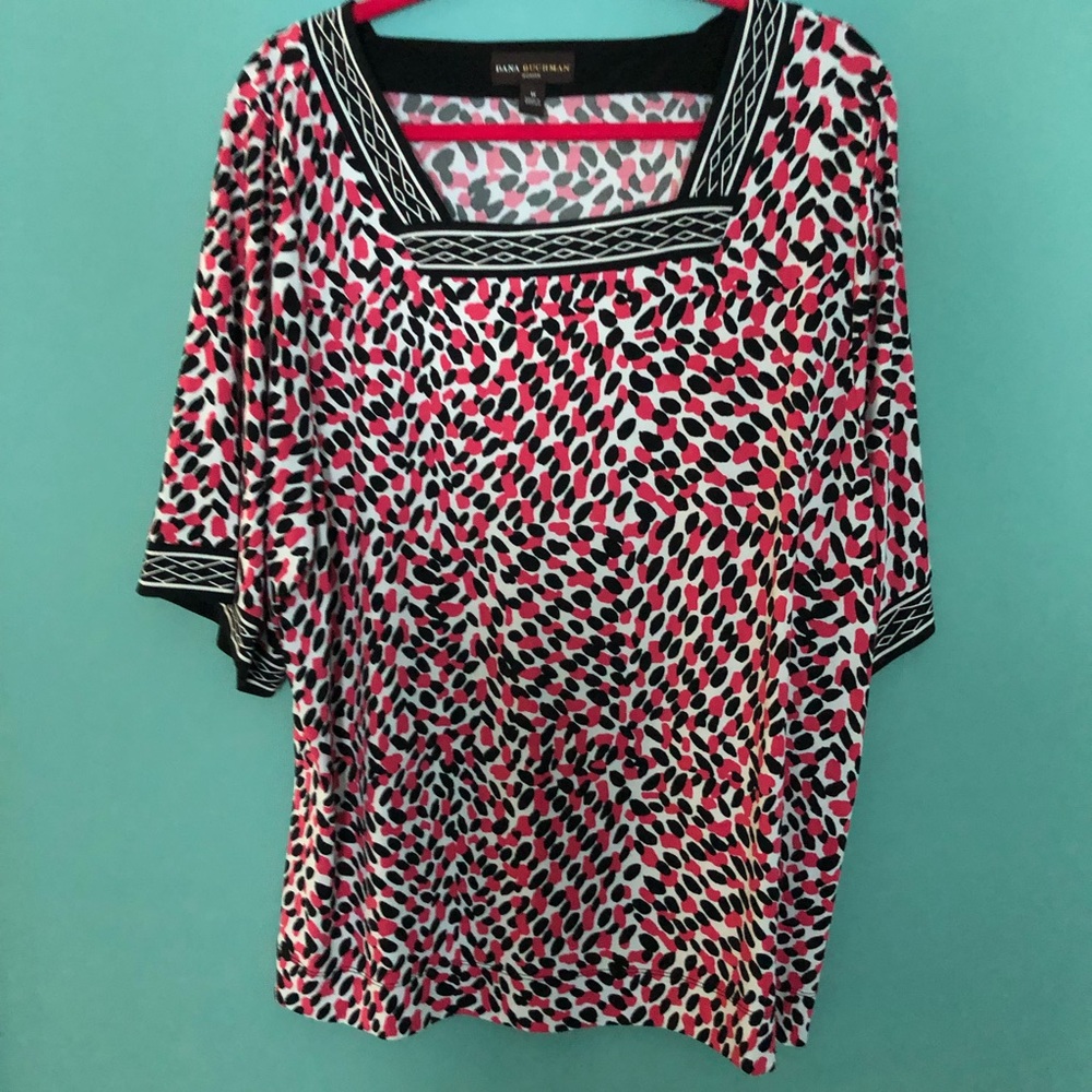 Dana Buchman Knit Blouse Top Pink and Black 1X